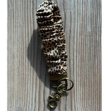 Silky Scrunchie Wristlet Keychain Bag Purse Charm Black and Brown Leopard Print