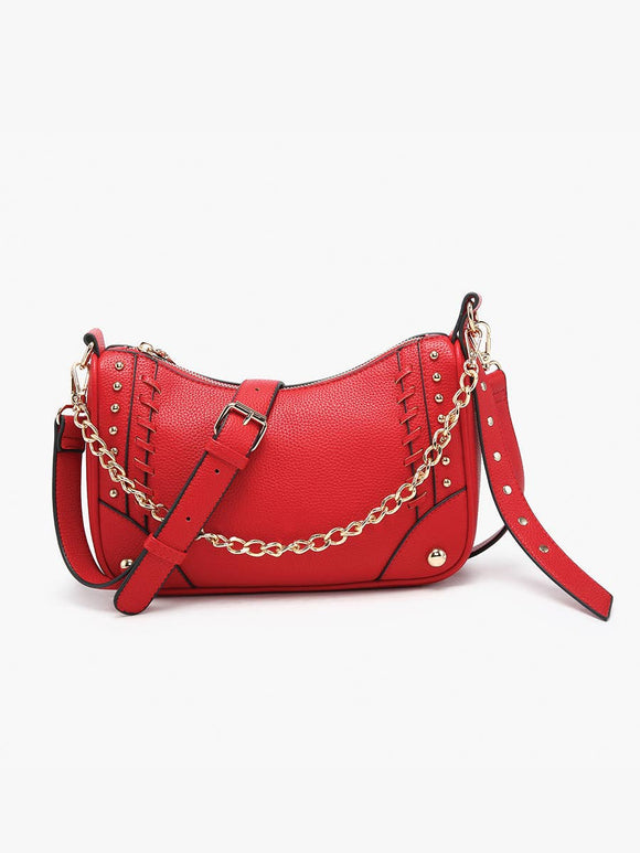 Artemis Paneled Crossbody with Stud Details and Chain Strap Cherry Red