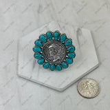 Silver & Blue Turquoise Coin Shape Ring