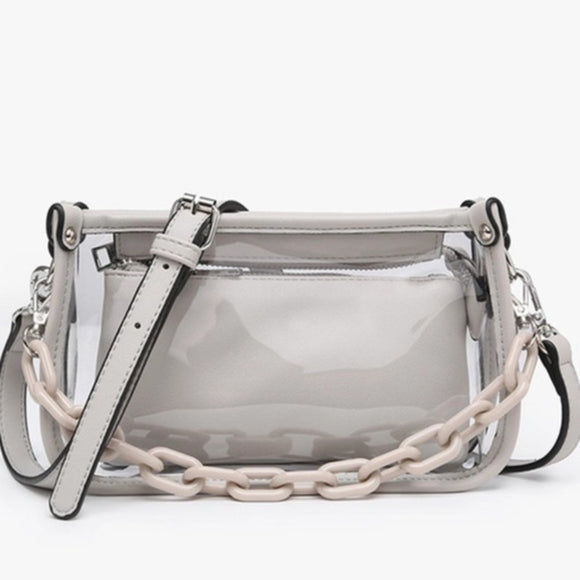 Jessica Clear Duo Crossbody Strap Chain Strap Light Grey