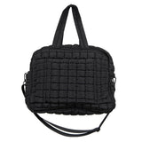 Black Quilted Puffer Puffy Travel Duffle Weekender Bag with Pass Through Slip