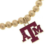 Texas A&M Aggies Ball Bead Stretch Bracelet in Satin Gold