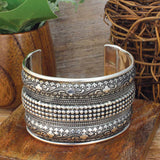 Silver Wide Embossed Floral Cuff Bracelet | Handmade in India