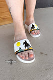Western Cowgirl Saddle Bum White Slides