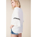 Loose Fit Bell Sleeve Kimono Top with Special Trims in Ivory