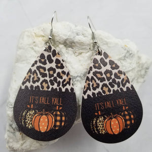 It's Fall Y'all Pumpkin Leopard Teardrop Dangle Earrings