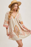 Boho Embroidered Babydoll Dress – Pink