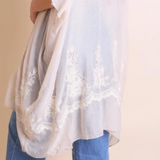 Lightweight Floral Embroidered Tassels Boho Festival Kimono Wrap White