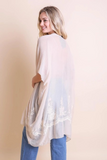 Lightweight Floral Embroidered Tassels Boho Festival Kimono Wrap White