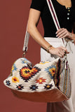 Handmade Navajo Pattern Cotton Duffel Bag with Suede Straps — Ivory
