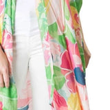 Kari Printed Lightweight Kimono Wrap Shawl Pink Green Yellow Pineapple Blossoms