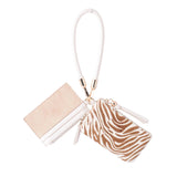 Genuine Leather Wristlet & Card Holder Set | Beige Zebra Print