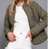 Suede Piping Detail Knit Rib Quilted Padding Jacket Olive
