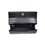 Thea Vegan Leather Croc Print Crossbody Top Handle Bag Black