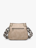 Bailey Flapover Crossbody Satchel with Print Contrast Strap Grey Blue