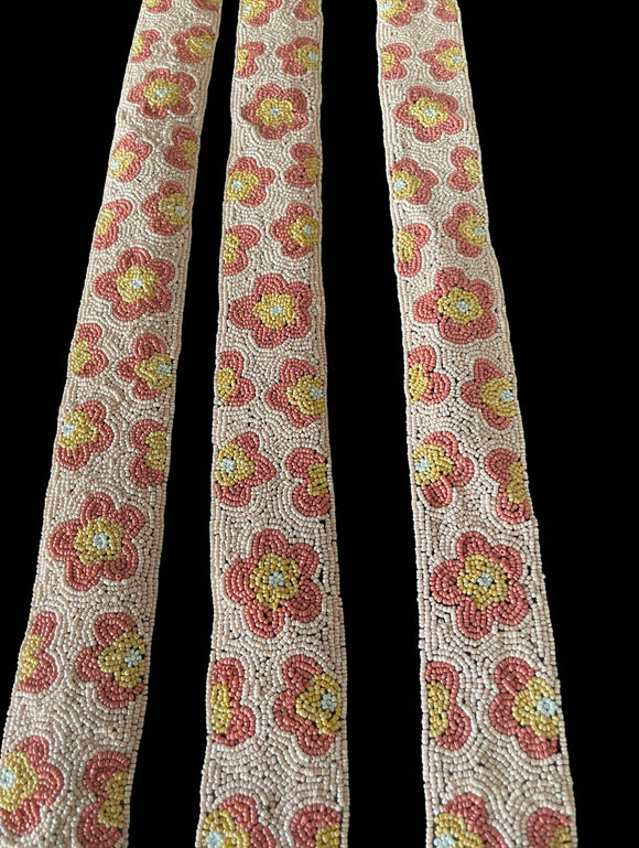 Beaded Flower Adjustable Belt or Hat Band