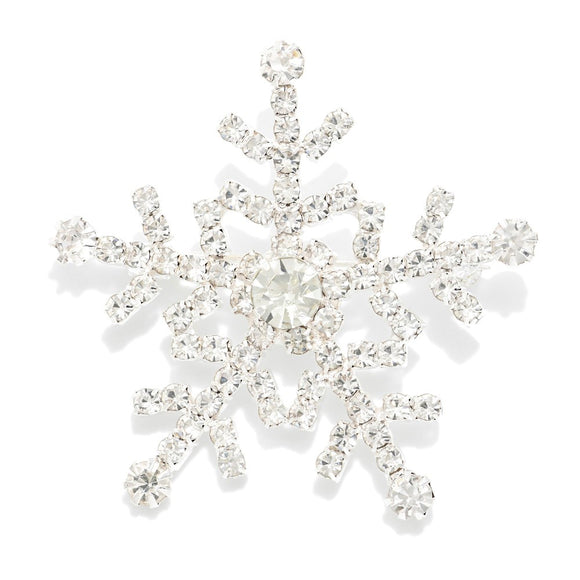 Crystal Silver Studded Snowflake Pin Brooch