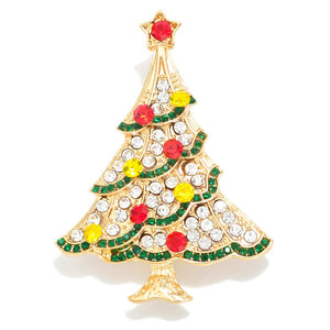 Crystal Studded Decorated Christmas Tree Pin Brooch