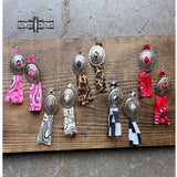 Concho Rodeo Western Cowgirl Earrings Black White Checkered