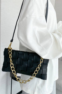 Vegan Leather Weaved Crossbody Shoulder Bag Black