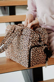 Brown Leopard Print Quilted Duffel Weekender Bag