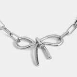 Alyssa Bow Paper Chain Link Necklace Silvertone