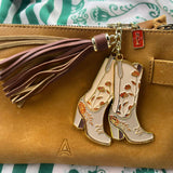 Pink Floral Cowgirl Boots Tassel Enamel Keychain Bag Charm