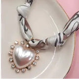 Black White Heart Knotted Scarf Layering Necklace with Crystal Heart Charm