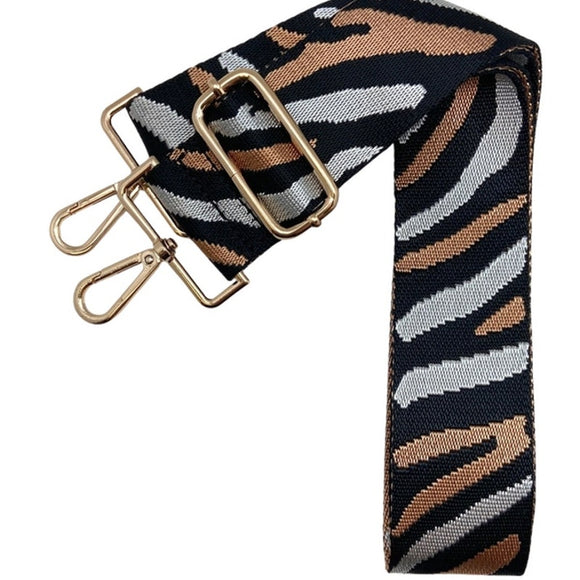 Silver Tan Black Wild Cat Tiger Print Adjustable Crossbody Bag Purse Guitar Strap