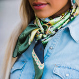 Green Floral Paisley Printed Western Southwestern Wild Rag Scarf Accent