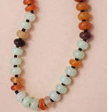 Natural Agate Glass Semi-Precious Bead Necklace Cream Green Amber Rust