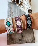Western Aztec Seed Bead Leather Cuff Bracelet – Black & Gray