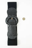 Distressed Wide Stitch Elastic Belt Western Boho Chic Style Black
