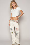 Floral Embroidered Belt – Cream & Ruby | Beaded Straw Buckle | Pol Clothing
