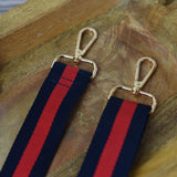 Navy Blue Red Preppy Stripe Adjustable Crossbody Bag Purse Guitar Strap