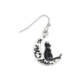 Feline Dreams Silver Moon Black Cat Earrings