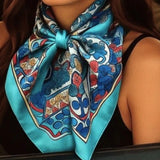 Blue Floral Printed Western Southwestern Wild Rag Scarf Accent