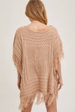 Western Fringed Knit Sweater Poncho | Latte | S/M & M/L