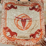 Tooled Beige Cow Skull Printed Western Southwestern Wild Rag Scarf Accent