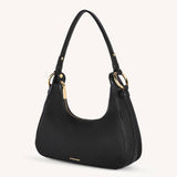 Ava Half-Moon Vegan Leather Shoulder Bag in Black