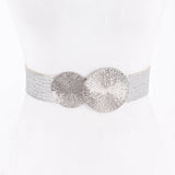 Double Circle Metal Buckle Stretch Belt in Silver