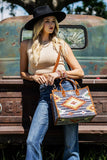 Handwoven Denim Cotton Tote Bag with Genuine Suede Handles