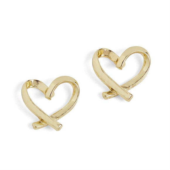 Signature Heart Ribbon Stud Earrings - Gold