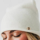 Rolled Edge Cashmere Blend Beanie White