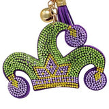 Bling Purple Green Yellow Mardi Gras Jester Hat Tassel Keychain Bag Charm