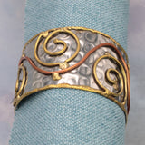 Mixed Metal Wire Spirals Silver Hammered Cuff Bracelet