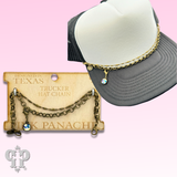 Bling Bronze Western Trucker Hat Double Chain with Crystal Drop