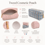 Luxe Tweed Cosmetic Case | Polka Dot Lining | Pink Tweed