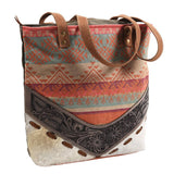 Hand-Tooled Leather & Saddle Blanket Upcycled Canvas Tote Bag