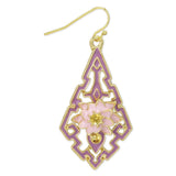Pink Vintage Look Enamel Flower Dangle Gold Earrings